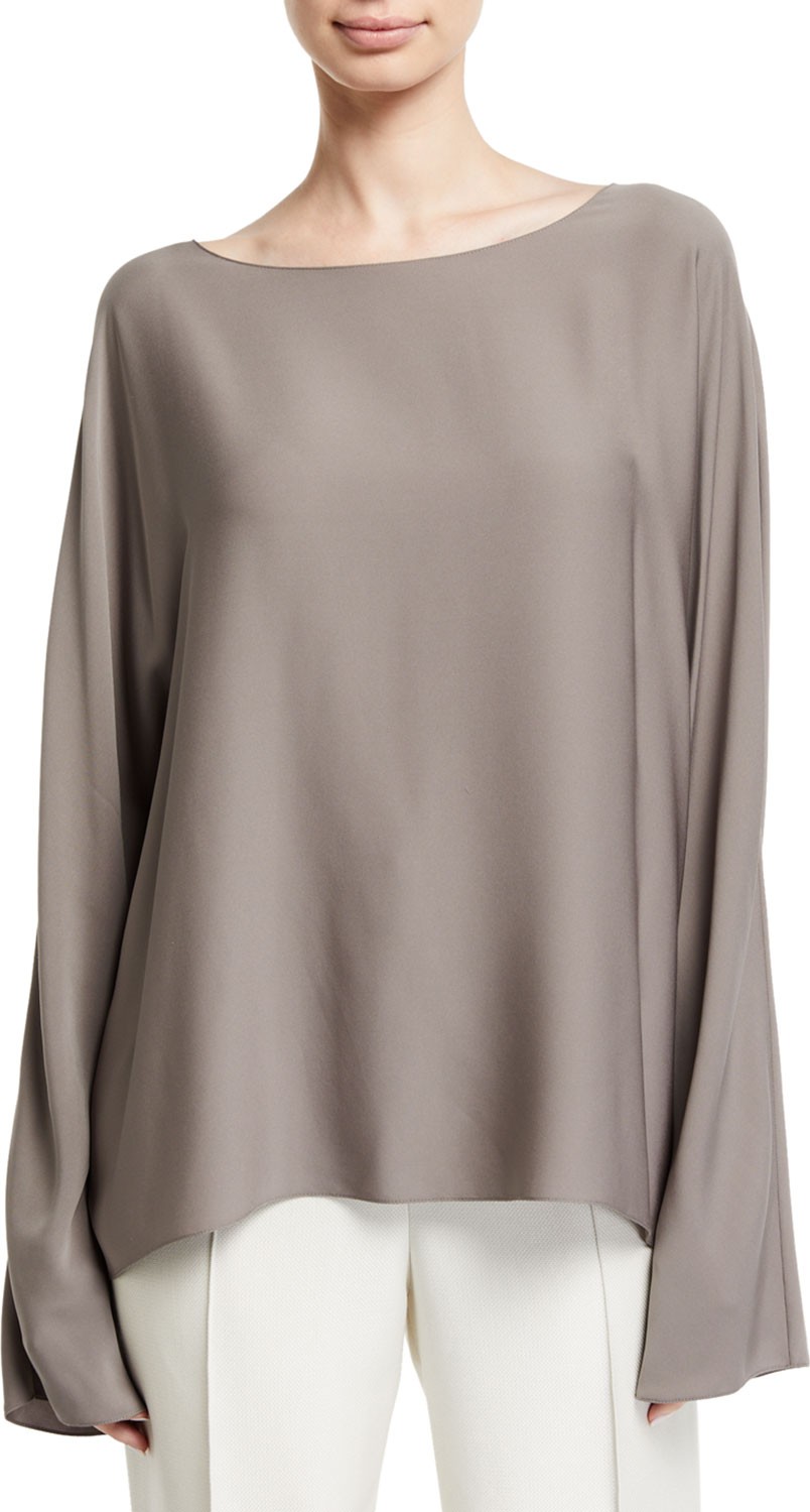 THE ROW Dylia Bell-Sleeve Stretch Silk Blouse