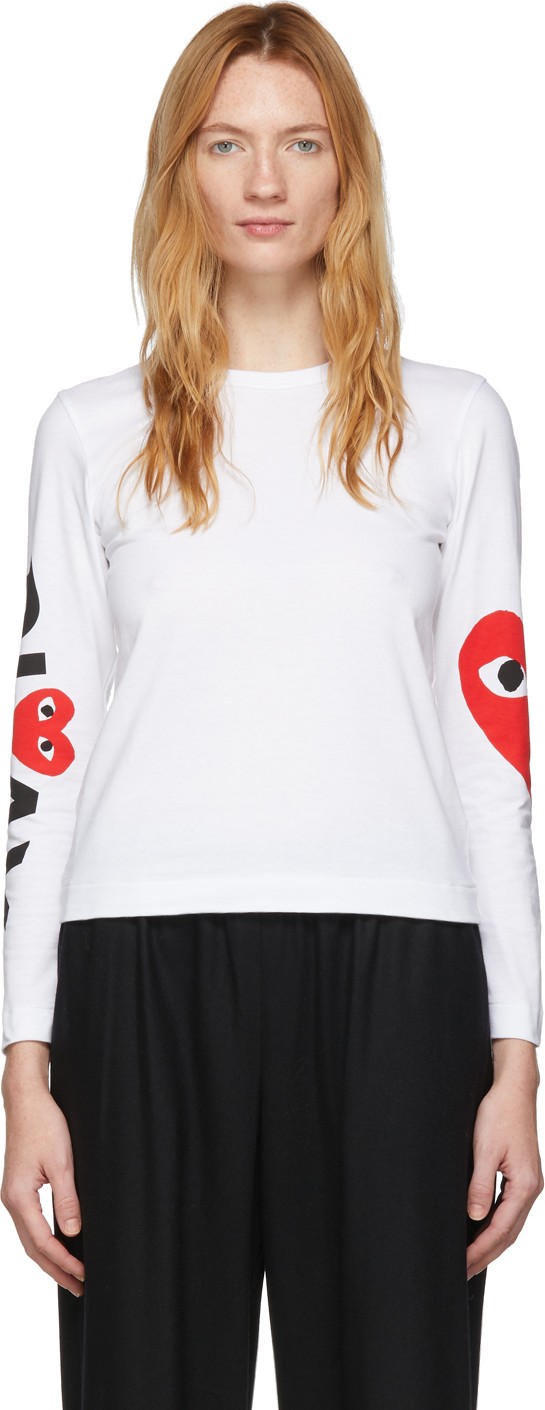 Comme Des Garcons PLAY White Big Heart Long Sleeve T-Shirt