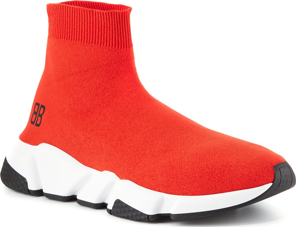 Balenciaga Men's Speed Mid-Top Trainer Sock Sneakers, Red