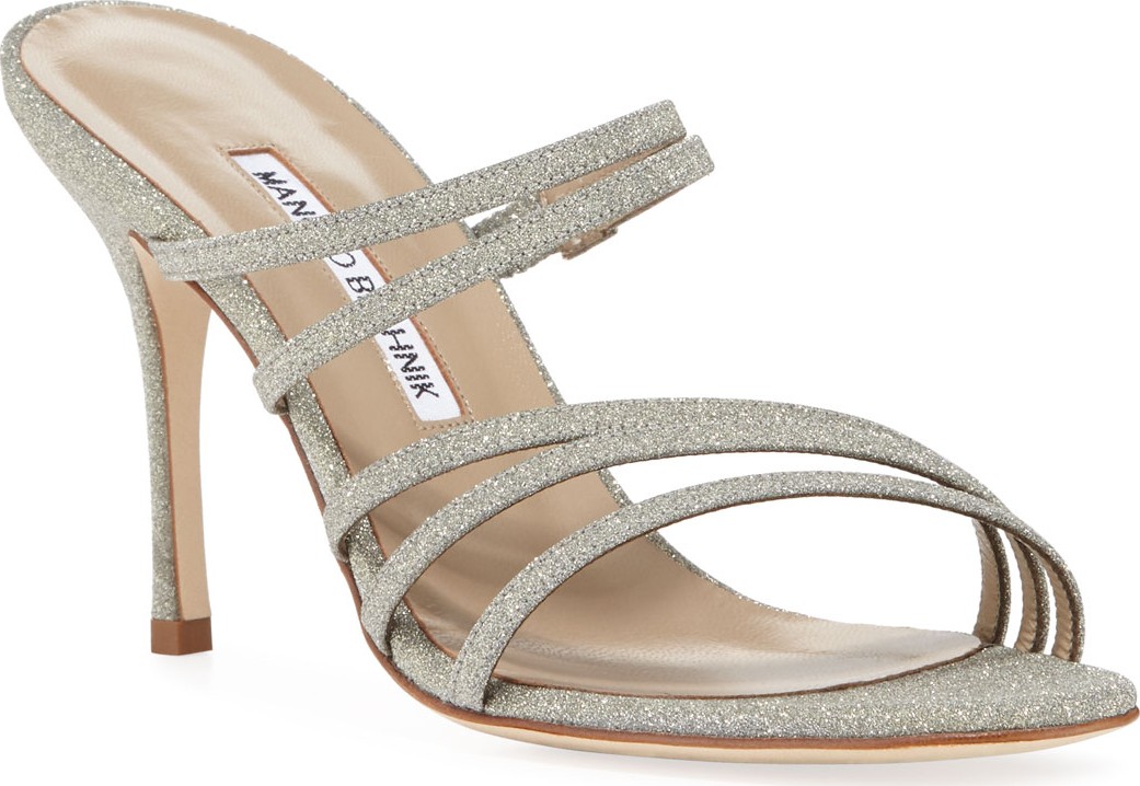 Manolo Blahnik Adena Glittered Strappy Sandals