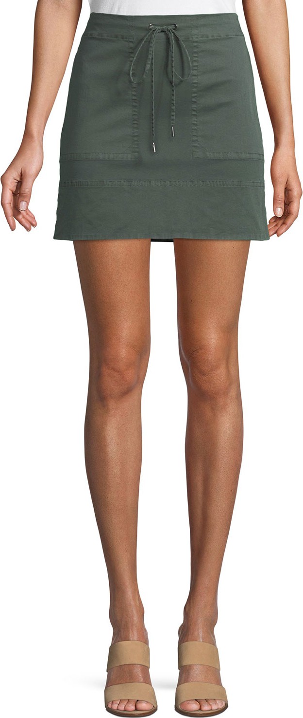 Theory Drawstring Stitched-Pocket Twill Mini Skirt