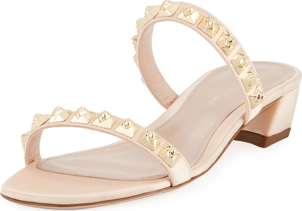 Stuart Weitzman Stella Studded Two-Band Block-Heel Sandal
