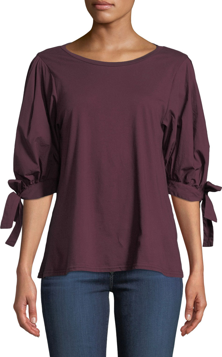 Cinq A Sept Daise Tie-Cuff 3/4-Sleeve Tee