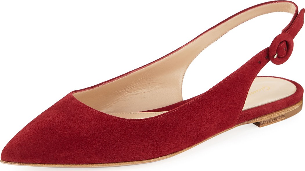 Gianvito Rossi Suede Pointed-Toe Slingback Flats
