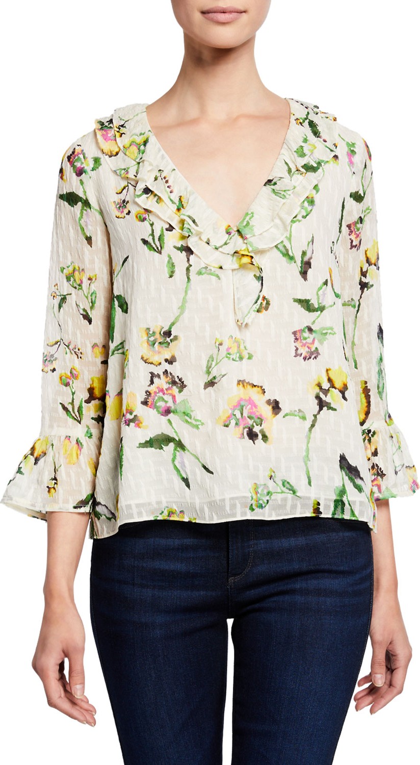 Tanya Taylor Alexa Floral-Print Ruffle Top
