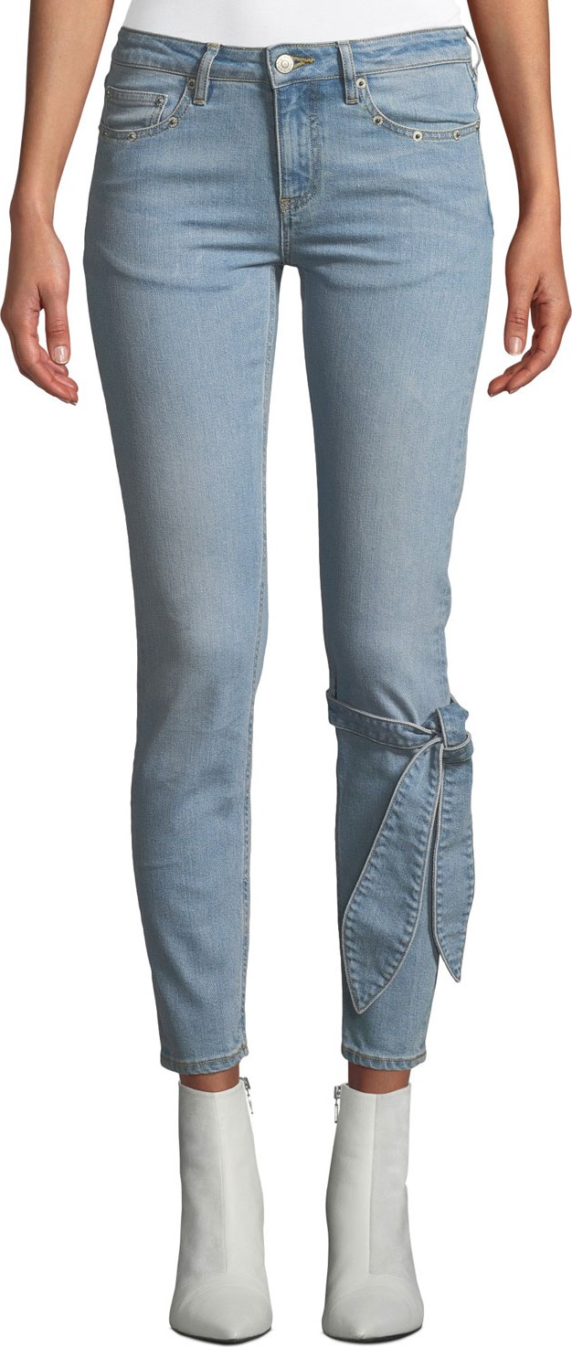 Victoria / Tomas Mid-Rise Skinny Ankle Jeans with Tie Detail