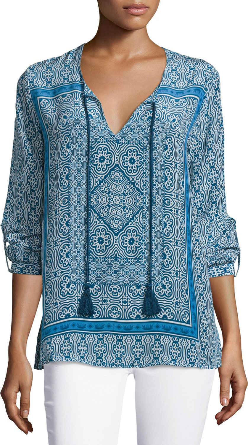 Tolani Virginia Long-Sleeve Printed Tunic