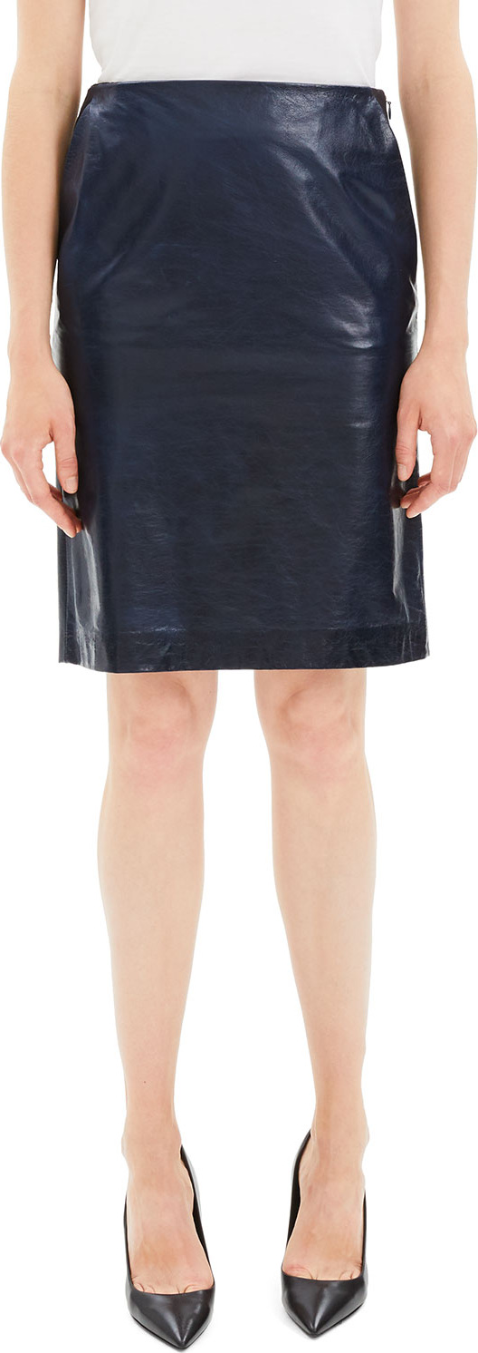 Theory Clean Leather Knee-Length Pencil Skirt