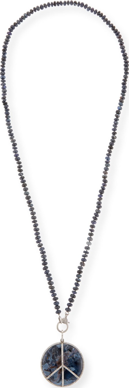 Sheryl Lowe Knotted Gray Opal, Pietersite & Diamond Peace-Sign Necklace