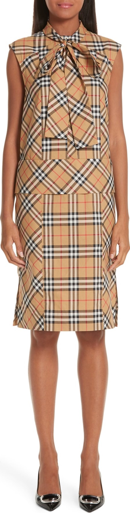 Burberry London England Luna Tie Neck Check Dress