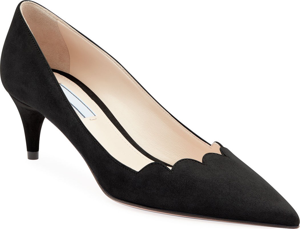Prada Suede Scallop Pointed Pumps