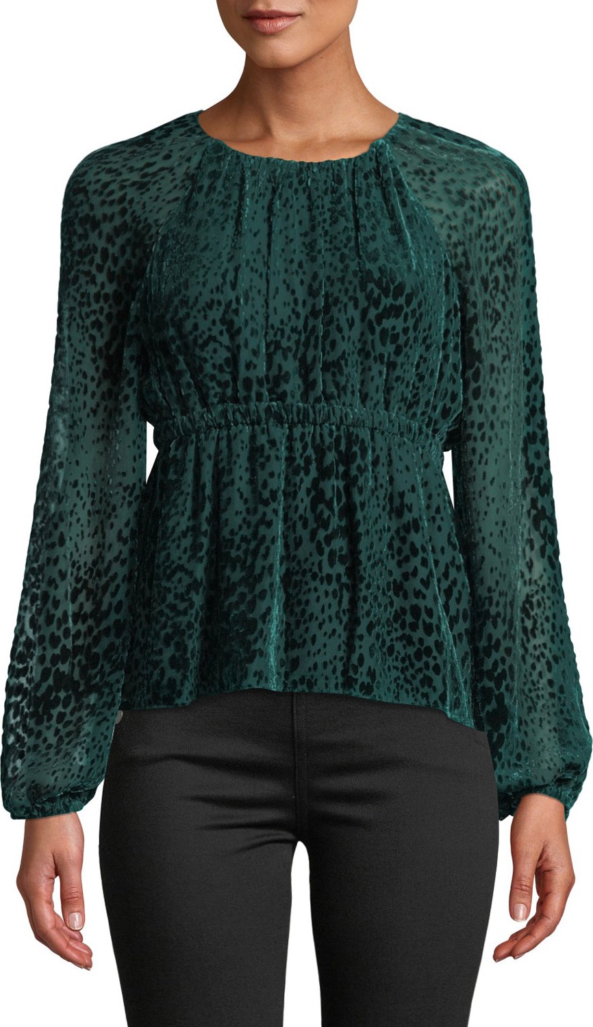 A.L.C. Karen Spotted Velvet Long-Sleeve Top