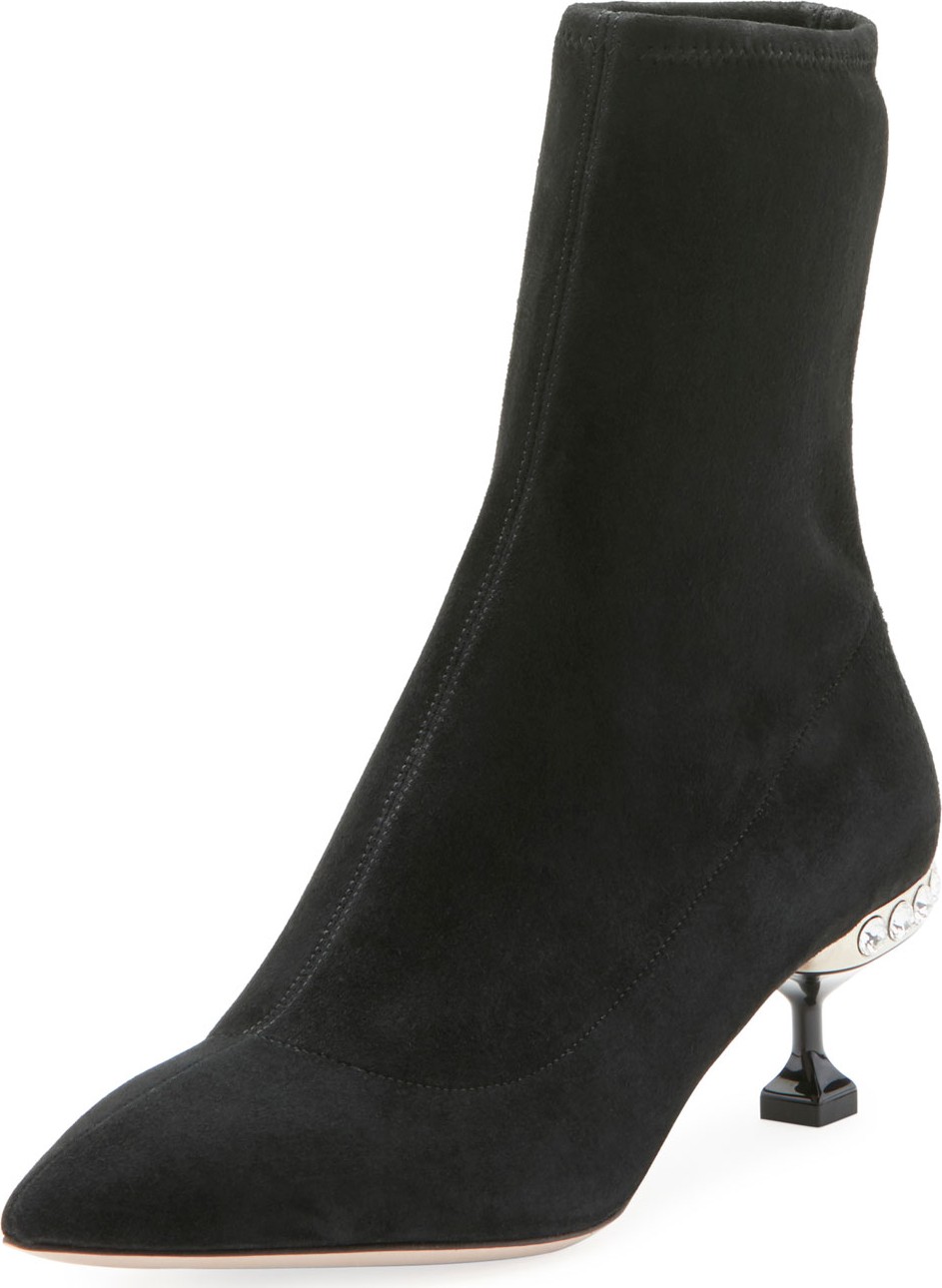Miu Miu Stretch-Suede Jeweled 55mm Booties, Black
