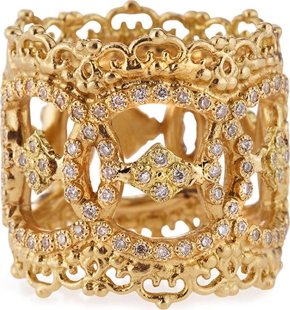 Armenta 18k Yellow Gold Open Scalloped Crivelli Ring with Diamonds