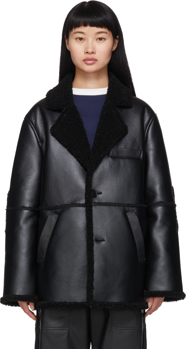 GR-Uniforma Black Faux-Sheepskin Coat