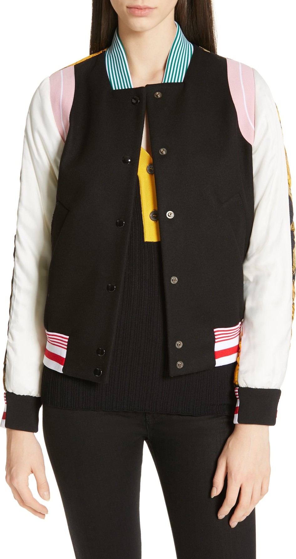 N°21 Floral Print Contrast Varsity Jacket
