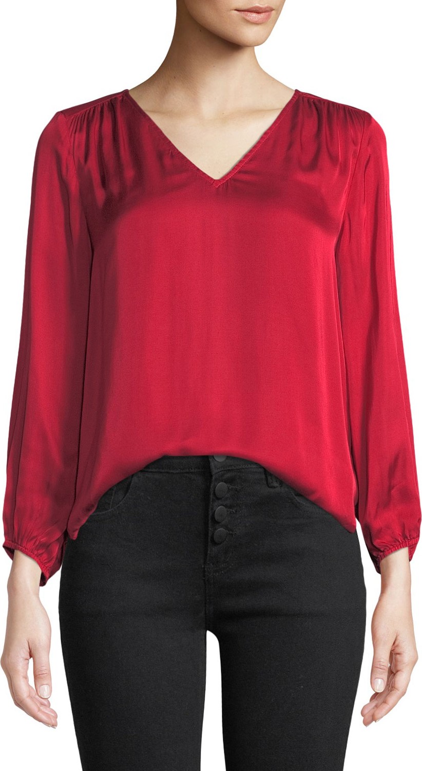 Velvet By Graham & Spencer Rohana V-Neck Viscose Long-Sleeve Top