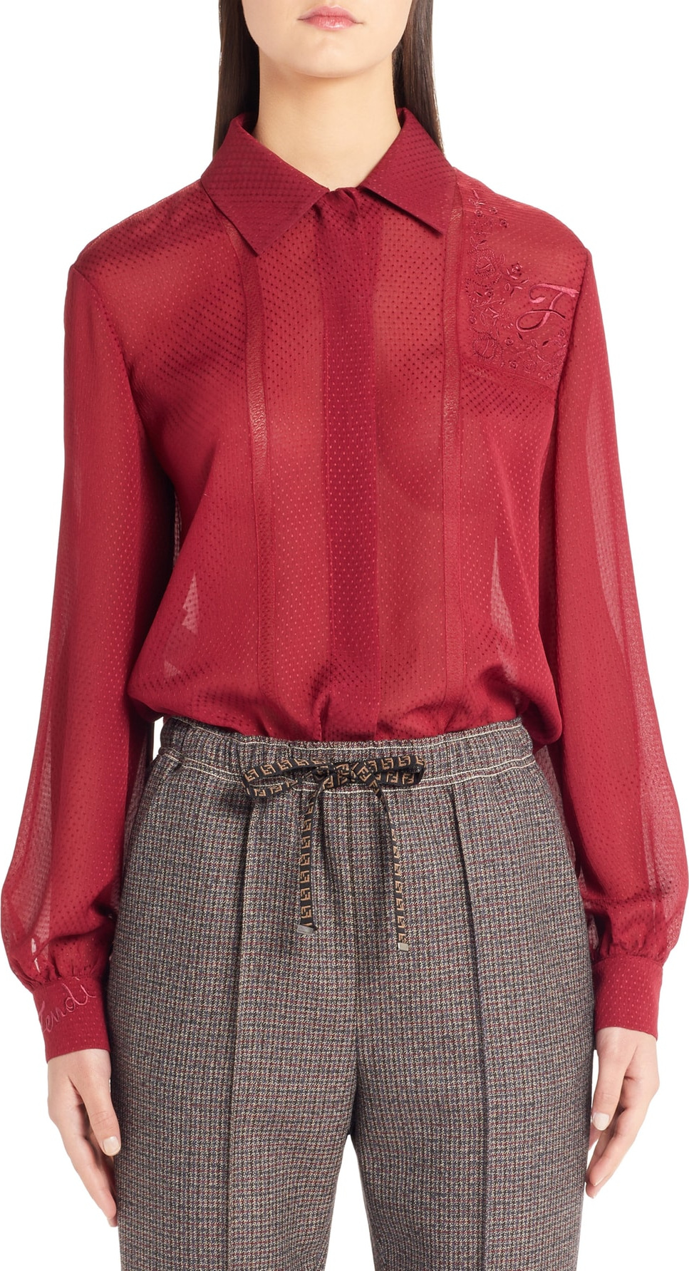 Fendi Embroidered Polka Dot Voile Blouse