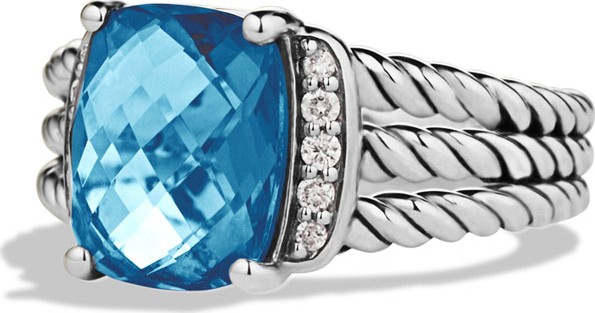 David Yurman Petite Wheaton Ring with Hampton Blue Topaz and Diamonds