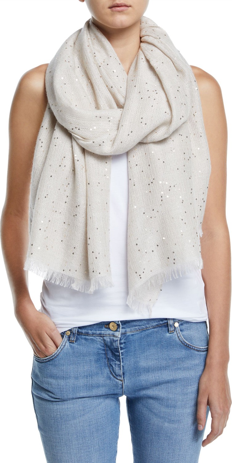 Brunello Cucinelli Paillette-Embellished Cashmere/Silk Scarf