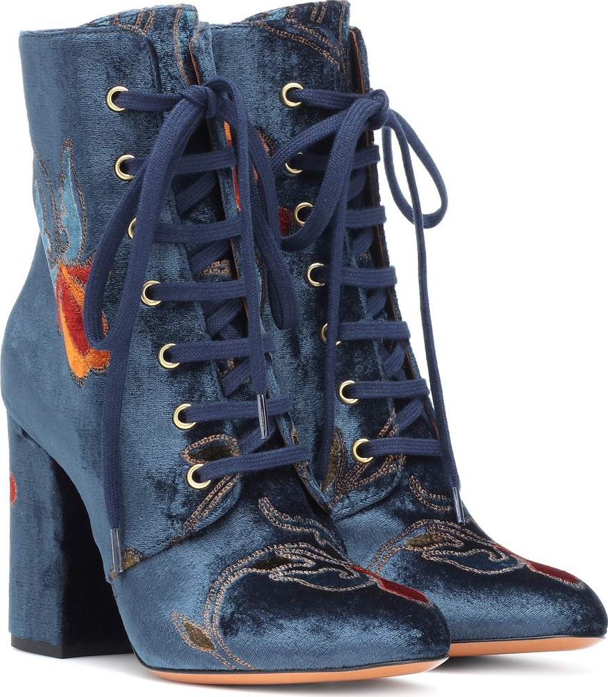 Etro Embroidered velvet ankle boots