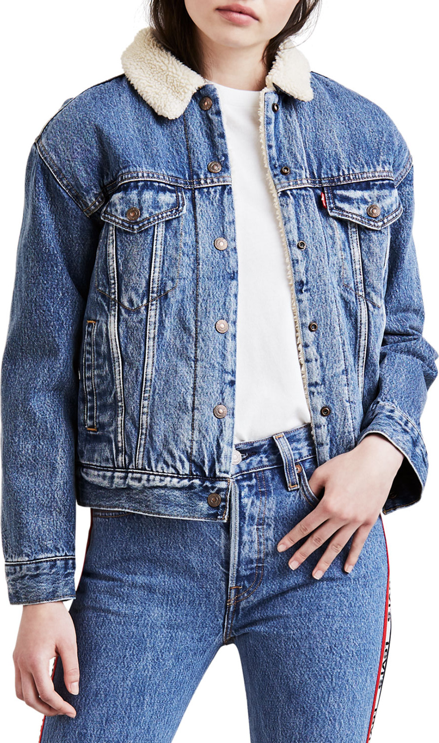 LEVI’S Ex-Boyfriend Denim Trucker Jacket w/ Faux-Fur Lining