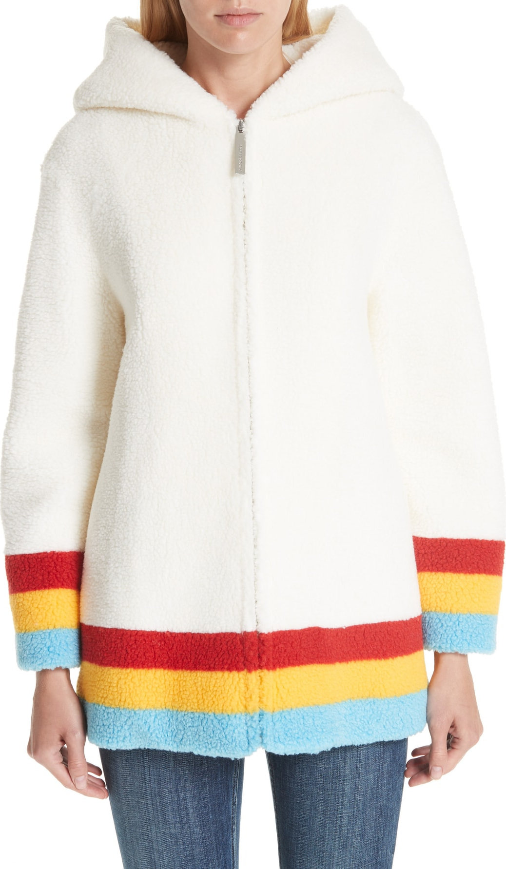 Burberry London England Craven Stripe Detail Fleece Coat