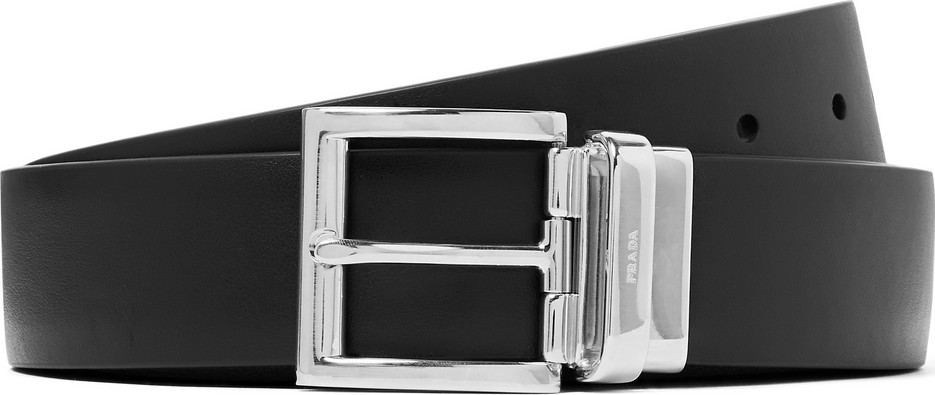 Prada 3.5cm Black and Midnight-Blue Reversible Leather Belt Prada 3.5cm Black and Midnight-Blue Reversible Leather Belt