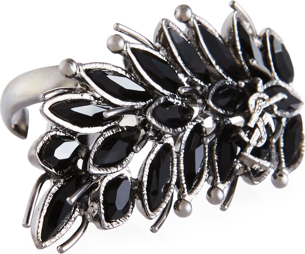 Saint Laurent Crystal Marquis Two-Finger Ring