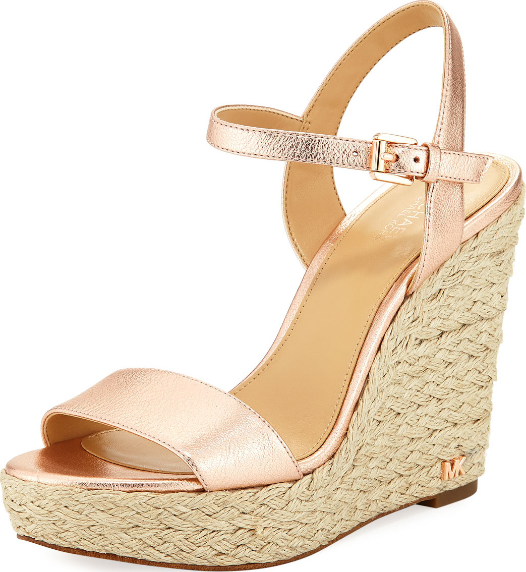 MICHAEL MICHAEL KORS Jill Metallic Napa Espadrille Wedge Sandal