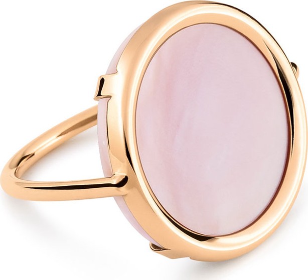 GINETTE NY Ever 18k Rose Gold Pink Mother-of-Pearl Disc Ring, Size 7