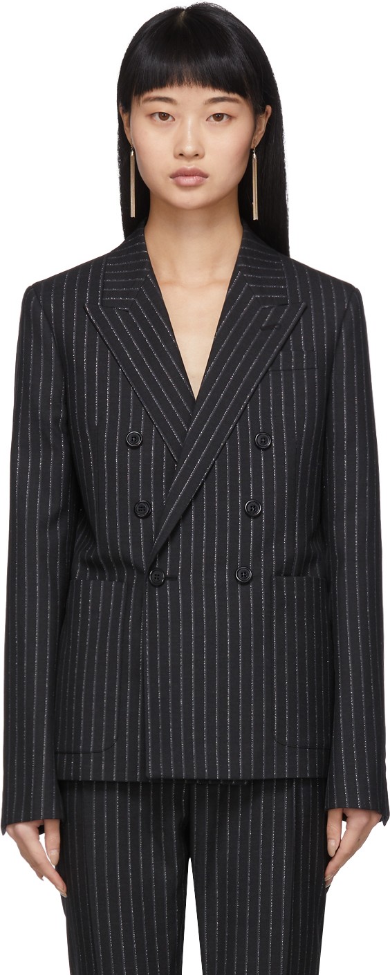 Saint Laurent Black & Silver Lurex Pinstripes Blazer