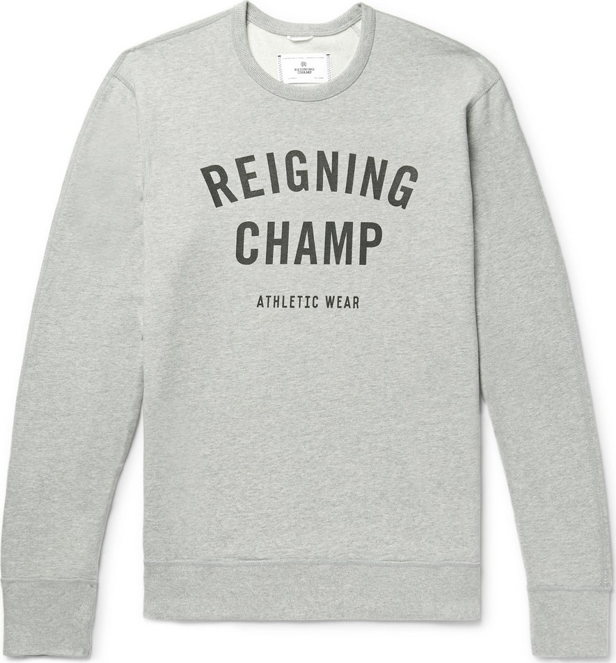 REIGNING CHAMP Slim-Fit Logo-Print Mélange Loopback Cotton-Jersey Sweatshirt