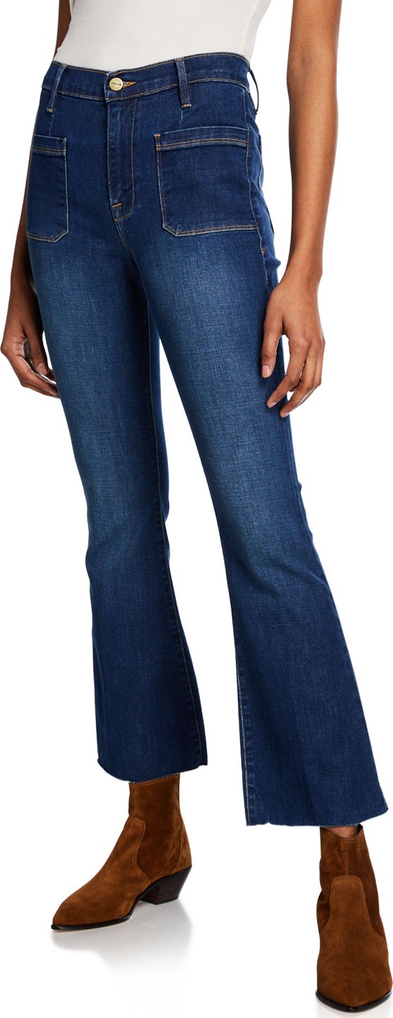 FRAME DENIM Le Bardot Crop Flare Raw-Edge Jeans