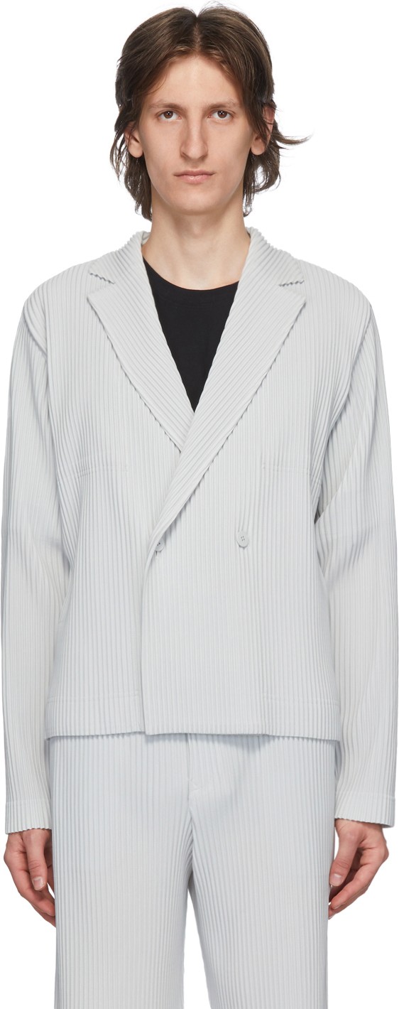 Homme Plissé Issey Miyake Grey Tailored Pleats 2 Double-Breasted Blazer