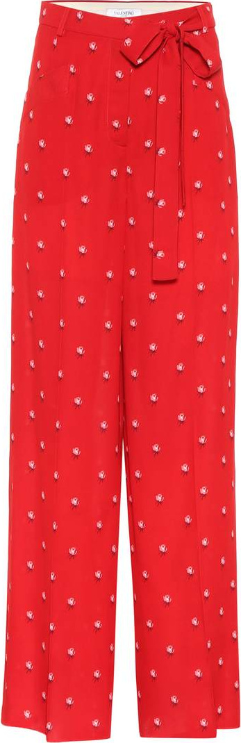 Valentino Floral-printed silk crêpe trousers