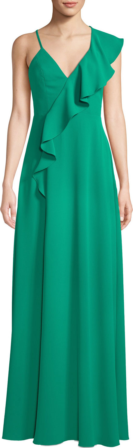 Jay Godfrey Silky Crepe Asymmetric Ruffle Gown