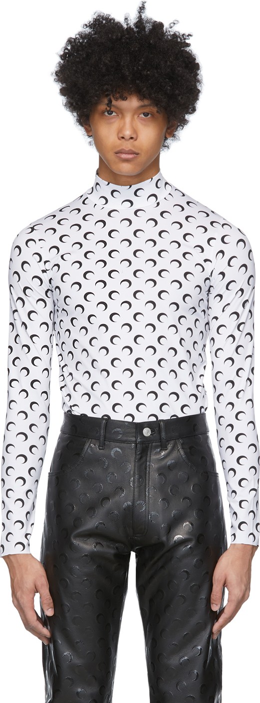 Marine Serre White & Black Moon Allover Long Sleeve T-Shirt