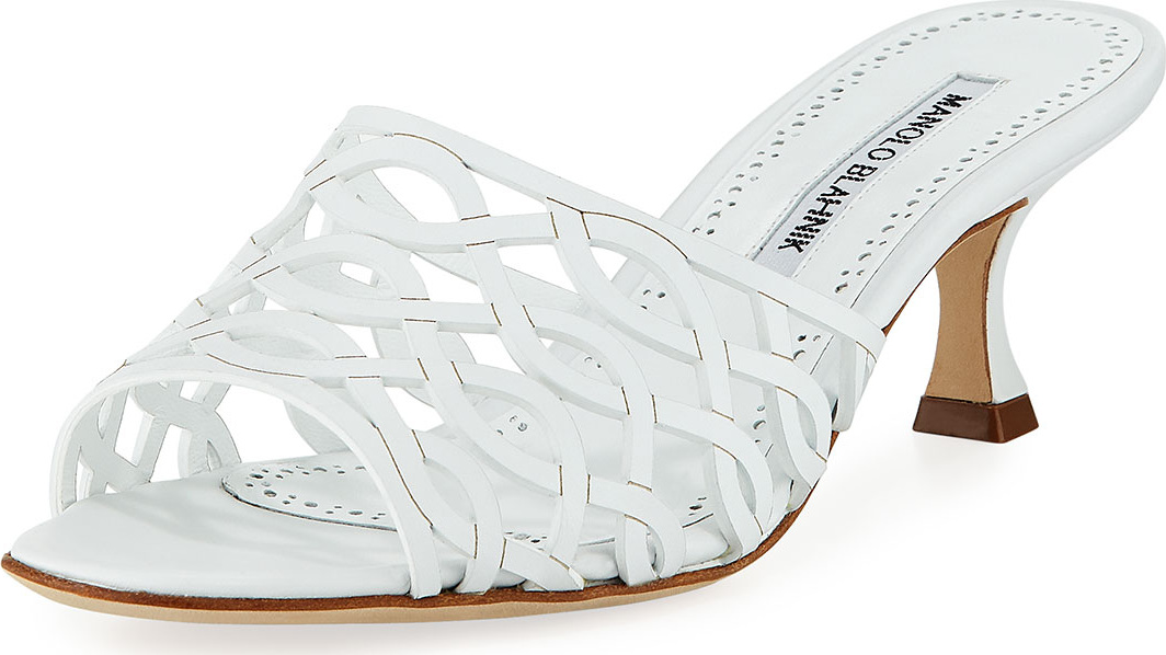Manolo Blahnik Bensa Cutout Leather Slide Sandal