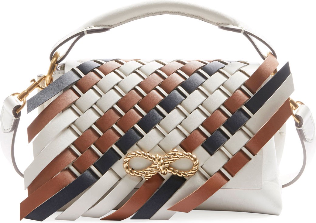 Anya Hindmarch Rope Bow Bag Mini Woven Flap in Soft Leather