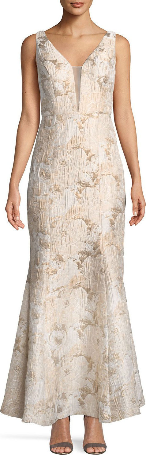 Aidan Mattox V-Inset Brocade Trumpet Gown