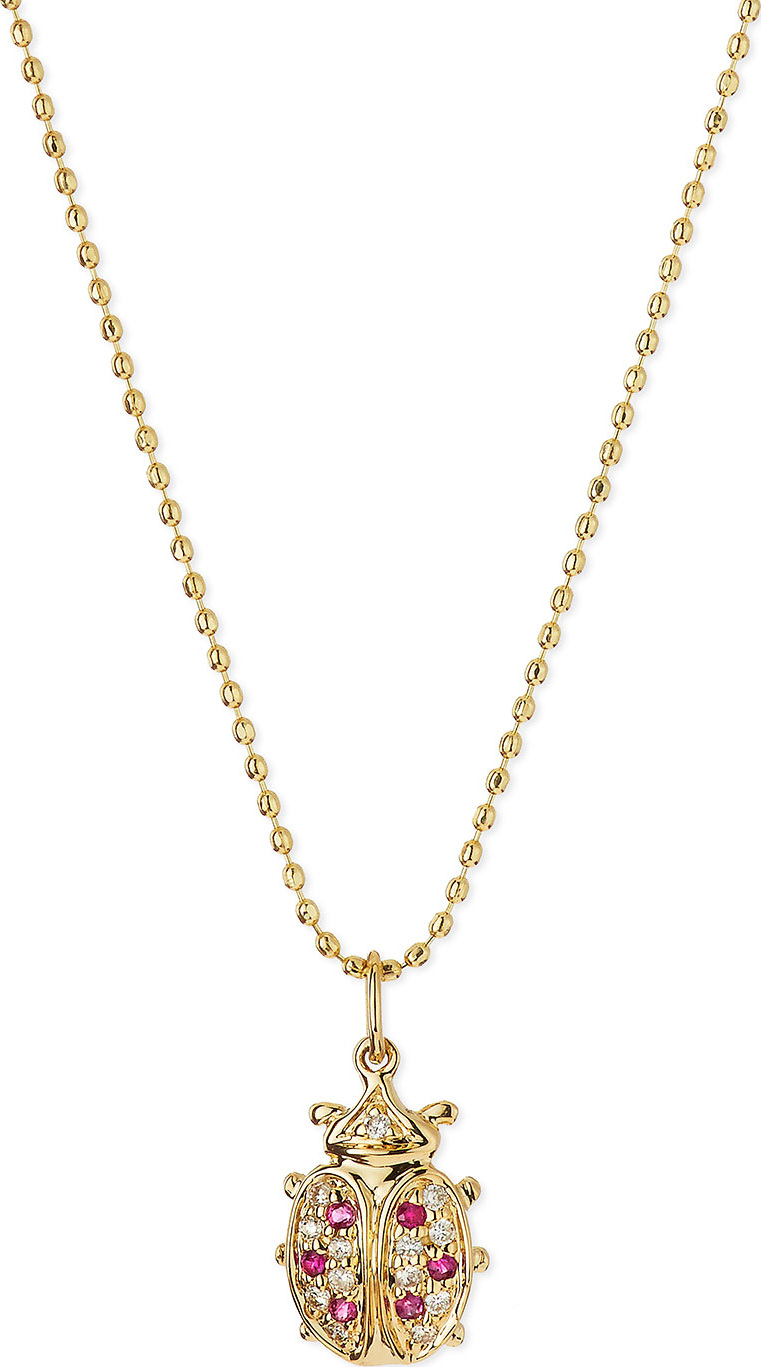 Sydney Evan 14k Gold Diamond & Ruby Ladybug Pendant Necklace