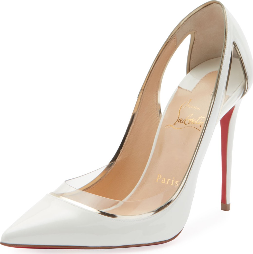 Christian Louboutin Cosmo 554 Patent/Vinyl High-Heel Red Sole Pumps