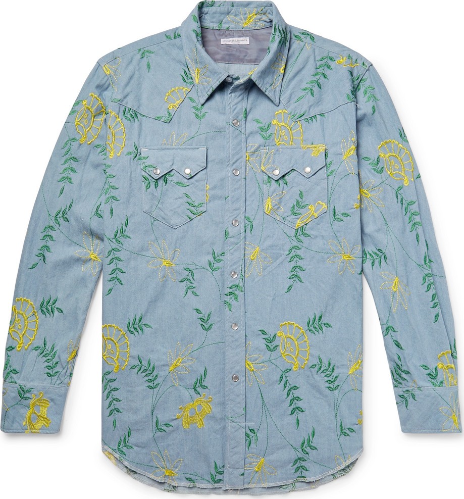 Engineered Garments Embroidered Cotton-Chambray Western Shirt