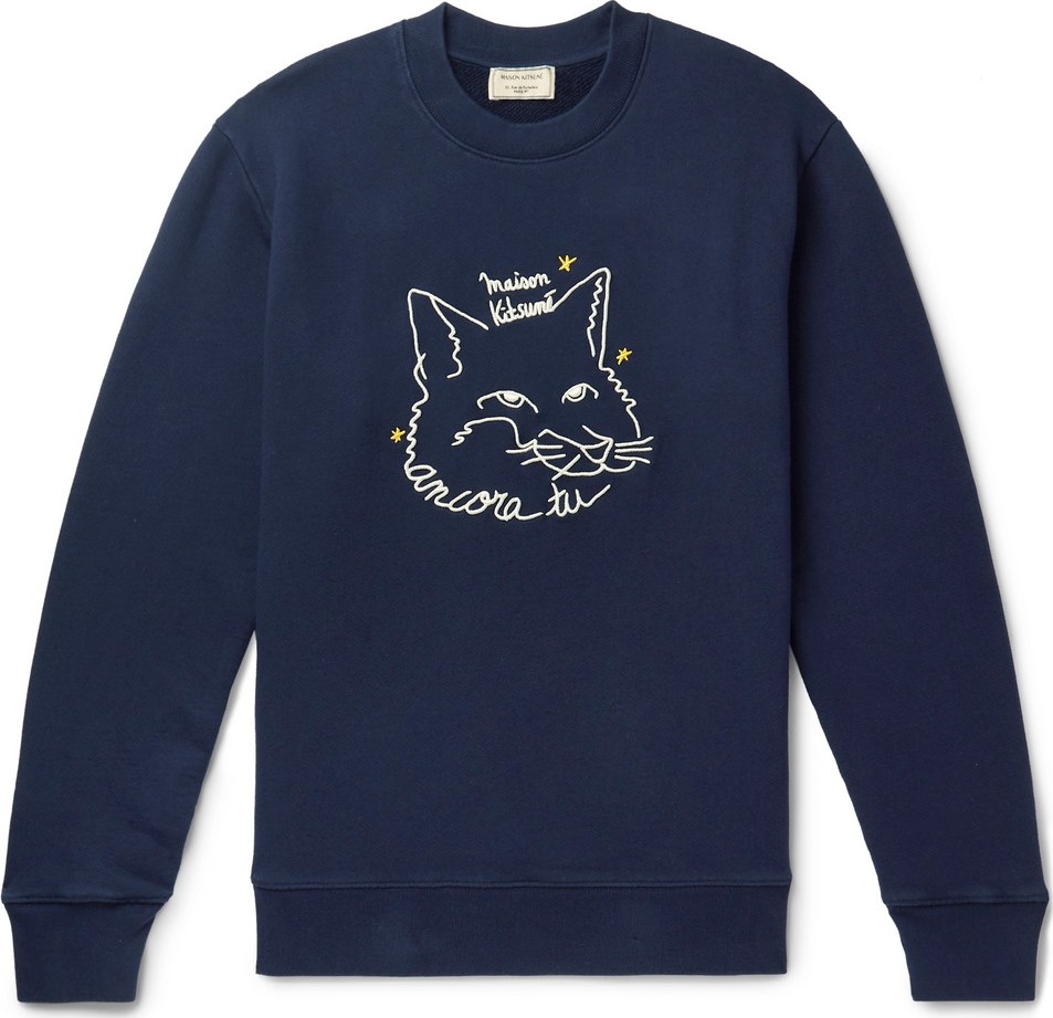 Maison Kitsune Embroidered Loopback Cotton-Jersey Sweatshirt