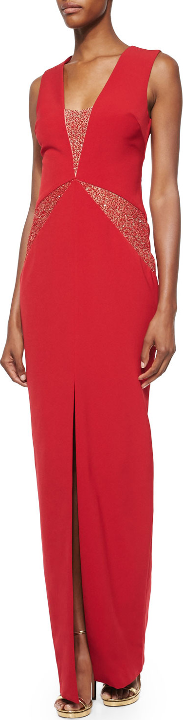 Rachel Gilbert Dimity Sequin-Inset V-Neck Gown