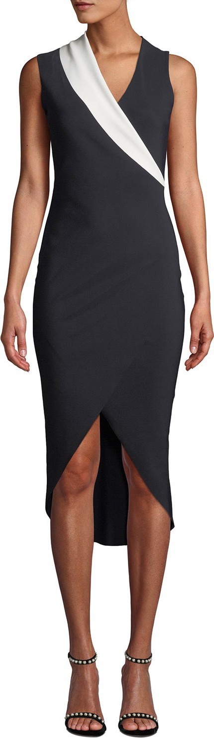La Petite Robe di Chiara Boni Jette Longette Asymmetric High-Low Dress w/ Contrast Lapel La Petite Robe di Chiara Boni Jette Longette Asymmetric High-Low Dress w/ Contrast Lapel