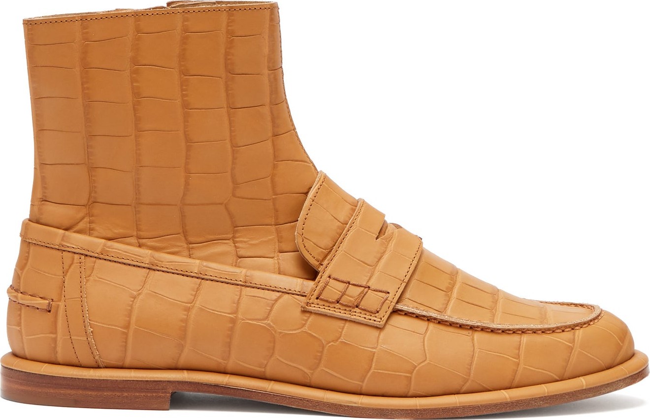LOEWE Crocodile-effect leather loafer boots
