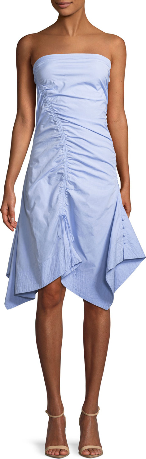 Tanya Taylor Dahlia Sleeveless Ruched Oxford Dress