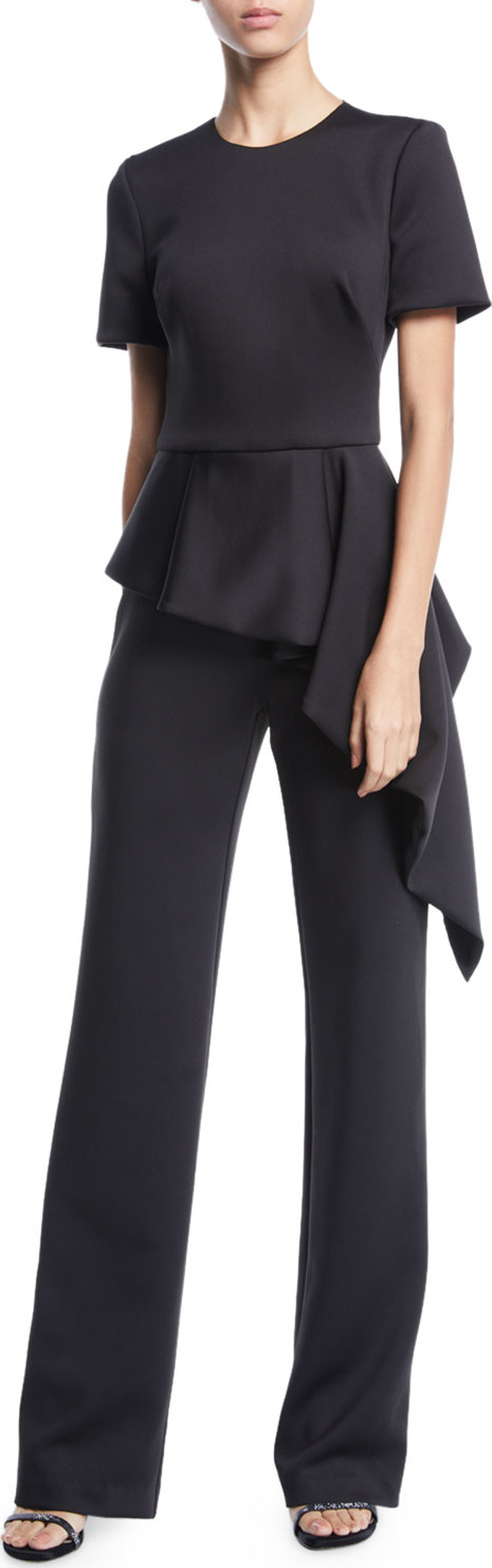 Black Halo Short-Sleeve Asymmetric Peplum Jumpsuit